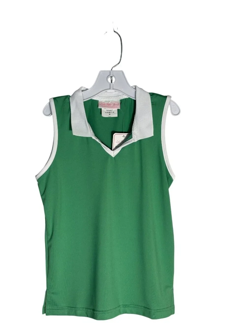 Green Polka Dot Ruffle Skort & Sleeveless Collared Top Tennis Set - Youth Medium - Picture 2 of 14